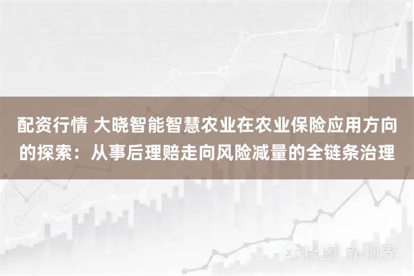 配资行情 大晓智能智慧农业在农业保险应用方向的探索：从事后理赔走向风险减量的全链条治理